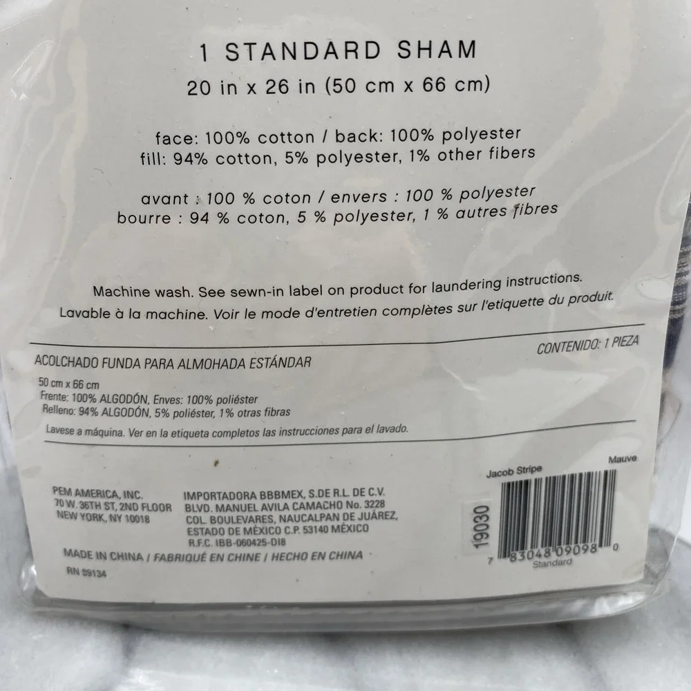 Jacob Stripe Standard Sham 20in x 26in Blue Teal Gray Brown Beige Cottage Cabin